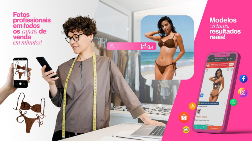Com o FotoModel, sua criatividade se transforma em imagens originais que destacam sua marca.